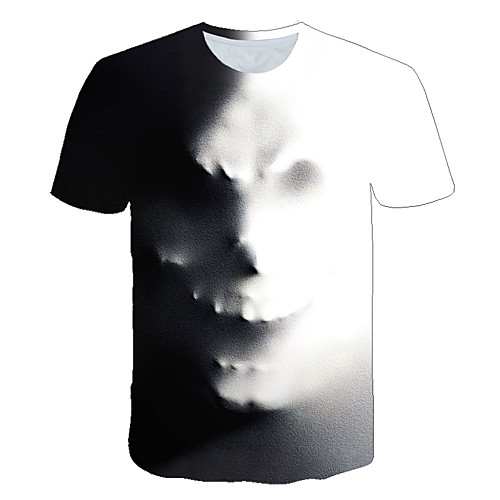 

Men's T shirt Shirt Graphic 3D Skull Print Short Sleeve Casual Tops Streetwear Exaggerated Round Neck Gray / Summer