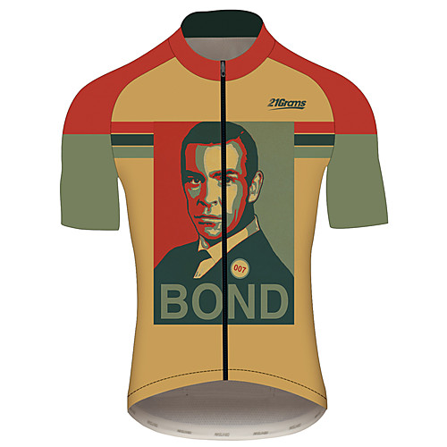 

21Grams James Bond Men's Short Sleeve Cycling Jersey - Red / Yellow Bike Jersey Top Quick Dry Moisture Wicking Breathable Sports Summer 100% Polyester Mountain Bike MTB Road Bike Cycling Clothing