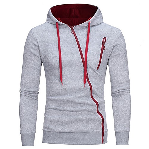 

Men's Hoodie Zip Up Hoodie Color Block Hooded Casual Hoodies Sweatshirts White Light gray Black