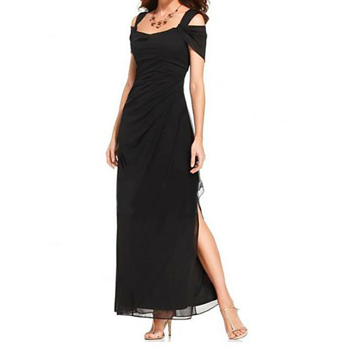 

Sheath / Column Mother of the Bride Dress Plus Size Spaghetti Strap Floor Length Chiffon Short Sleeve with Split Front Ruching 2021