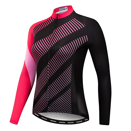 

21Grams Women's Long Sleeve Cycling Jersey Winter Elastane Polyester Fuchsia Stripes Bike Jersey Top Mountain Bike MTB Road Bike Cycling UV Resistant Quick Dry Moisture Wicking Sports Clothing Apparel