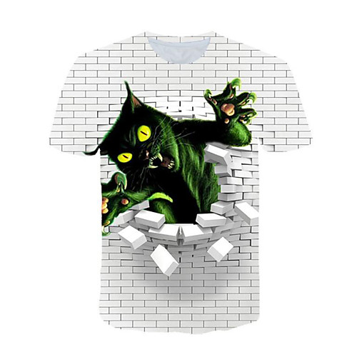 

Men's T shirt Graphic 3D Animal Plus Size Pleated Print Short Sleeve Going out Tops Streetwear White