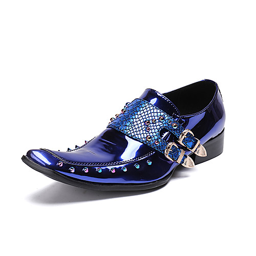 

Men's Novelty Shoes Patent Leather Spring & Summer / Fall & Winter British Loafers & Slip-Ons Height-increasing Blue / Rhinestone / Office & Career