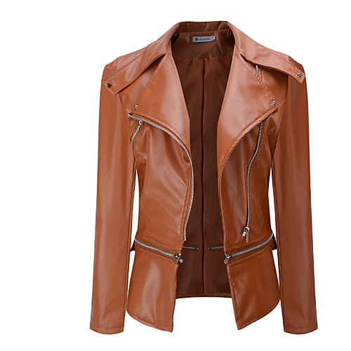 

Women's Daily Regular Jacket, Solid Colored Shirt Collar Long Sleeve Faux Leather Black / Light gray / Army Green / Slim