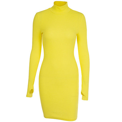 

Women's Sheath Dress Short Mini Dress Yellow Wine Gray Green Orange Black Red Brown Beige Long Sleeve Solid Color Fall Turtleneck Sexy Slim 2021 S M L