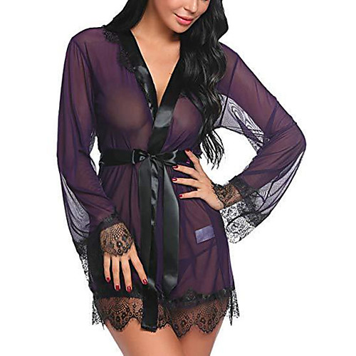 

Women's Mesh Lace Sexy Bodysuits Nightwear Jacquard Color Block Purple / Blushing Pink / Wine S M L