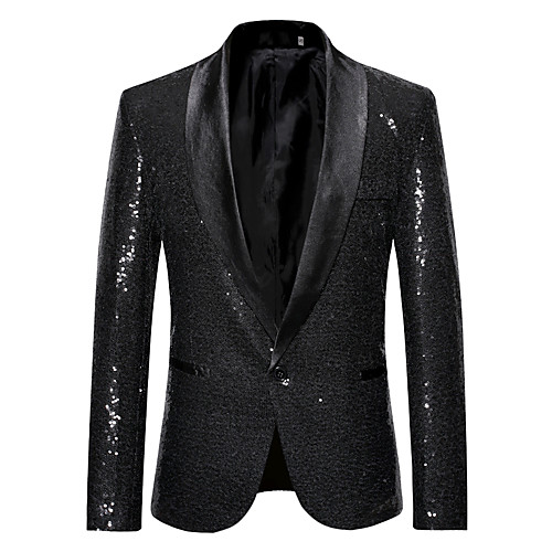 

Men's Blazer Regular Fit Cotton Men's Suit Blue / Silver / Gold - Shawl Lapel