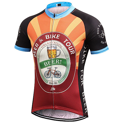 

21Grams Men's Short Sleeve Cycling Jersey Summer Black / Orange Yellow Black Retro Novelty Oktoberfest Beer Bike Jersey Top Mountain Bike MTB Road Bike Cycling Quick Dry Moisture Wicking Breathable