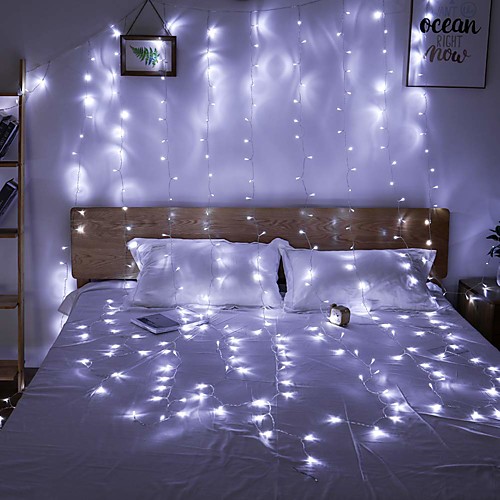 Window Curtain String Light 3 X 3m 300 Leds Starry Fairy Lights For Wedding Party Home Garden Bedroom Outdoor Indoor Wall Decorations Warm White Blue Multi Color White Linkable 2 240 V 1pc