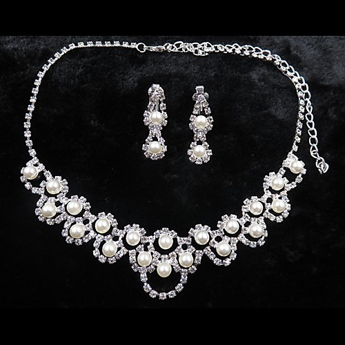 

Women's Stud Earrings Necklace Stylish Imitation Pearl Earrings Jewelry Silver For Wedding Party 1 set