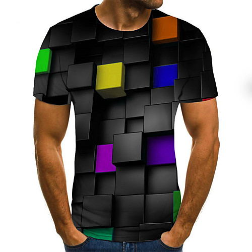 

Men's T shirt Geometric Print Short Sleeve Going out Tops Streetwear Punk & Gothic Rainbow
