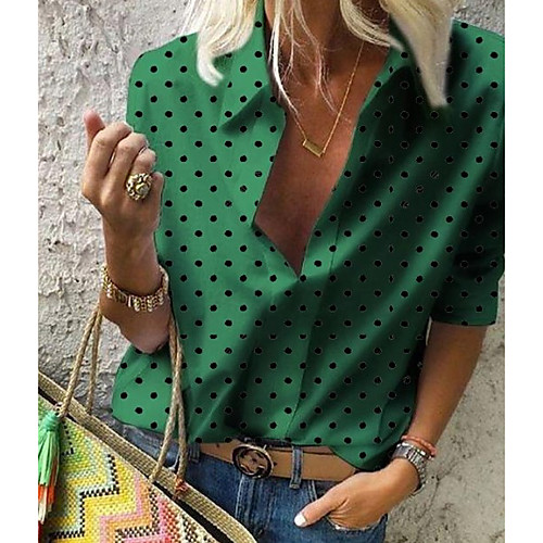 

Women's Plus Size Blouse Shirt Polka Dot Sexy Long Sleeve Shirt Collar Tops White Red Green