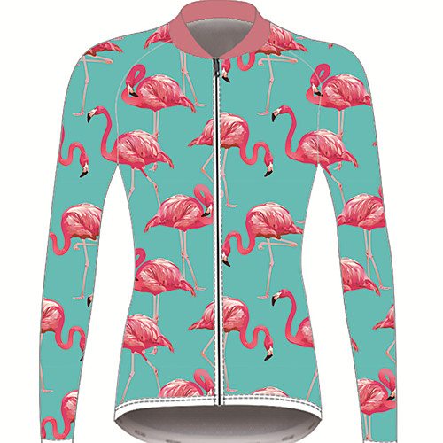 

21Grams Flamingo Women's Long Sleeve Cycling Jersey - Mint Green Bike Jersey Top UV Resistant Breathable Quick Dry Sports Winter Fleece 100% Polyester Mountain Bike MTB Road Bike Cycling Clothing