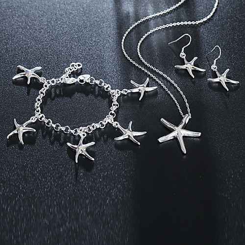 

Women's Chain Bracelet Charm Bracelet Drop Earrings 3D Starfish Stylish Unique Design Silver Plated Earrings Jewelry Silver For Daily Work 1 set / Pendant Necklace