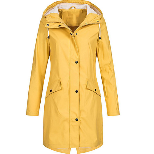 

Women's Daily Basic Plus Size Long Trench Coat, Solid Colored Hooded Long Sleeve Polyester Black / Blushing Pink / Yellow