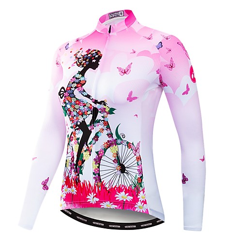 

21Grams Floral Botanical Women's Long Sleeve Cycling Jersey - Blue Yellow Pink Bike Jersey Top UV Resistant Quick Dry Moisture Wicking Sports Winter Summer Elastane Terylene Polyester Taffeta