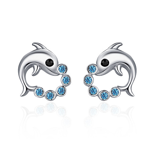 

Women's Blue Red AAA Cubic Zirconia Stud Earrings Fancy Dolphin Heart Rate Simple Trendy Fashion Cute Colorful S925 Sterling Silver Earrings Jewelry Silver For Gift Daily Graduation Work Festival 1