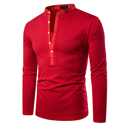

Men's T shirt Shirt Graphic Solid Colored Long Sleeve Casual Tops Basic V Neck White Red Black / Fall / Spring