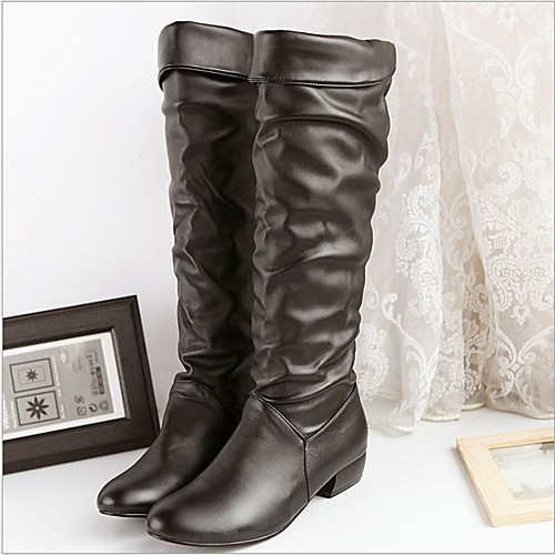 

Women's Boots Knee High Boots Flat Heel Round Toe Knee High Boots Classic Daily PU Solid Colored White Black Brown