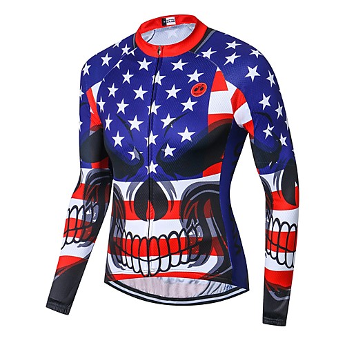 

21Grams Sugar Skull Skull American / USA Men's Long Sleeve Cycling Jersey - RedBlue Bike Jersey Top Quick Dry Moisture Wicking Breathable Sports Winter Elastane Terylene Polyester Taffeta Mountain