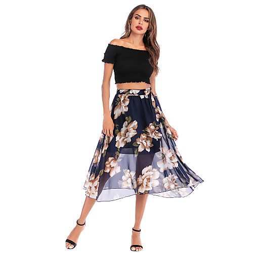 

Women's Basic Streetwear Skirts Floral Chiffon Blue / Loose