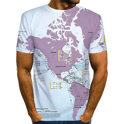 

Men's T shirt Color Block 3D Letter Print Short Sleeve Casual / Daily Tops Streetwear Exaggerated Light Blue