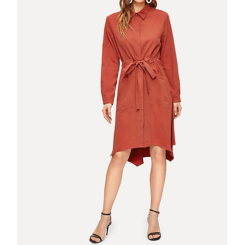 

Women's Shirt Dress Red Long Sleeve Solid Colored Shirt Collar Elegant M L XL XXL 3XL / Cotton / Cotton