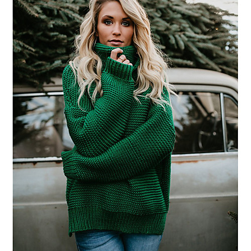 

Women's Solid Colored Pullover Long Sleeve Sweater Cardigans Turtleneck Fall Winter Yellow Blushing Pink Green