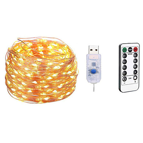 

10M Light Sets Christmas String Lights 100 LEDs 13Keys Remote Dual Control Waterproof Christmas Party Bedroom Holiday Wedding Decoration 5V USB Powered