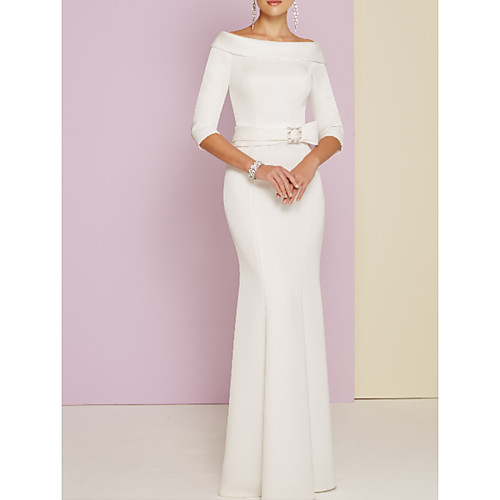 

Sheath / Column Mother of the Bride Dress Plus Size Vintage Bateau Neck Floor Length Charmeuse Half Sleeve with Sash / Ribbon 2021