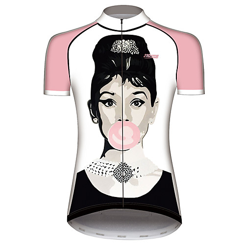 

21Grams Audrey Hepburn Women's Short Sleeve Cycling Jersey - Pink Bike Jersey Top Quick Dry Moisture Wicking Breathable Sports Summer 100% Polyester Mountain Bike MTB Road Bike Cycling Clothing