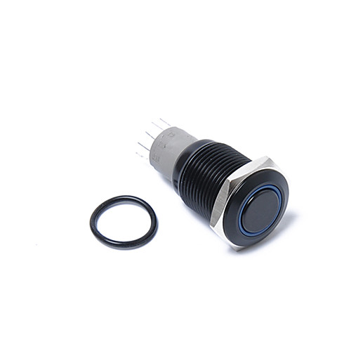 

16mm 12V Latching Push Button Power Switch Black Metal Blue LED Waterproof Switch