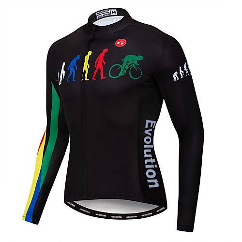 

21Grams Rainbow Evolution Men's Long Sleeve Cycling Jersey - White Blue Yellow Bike Jersey Top UV Resistant Quick Dry Moisture Wicking Sports Winter Elastane Terylene Polyester Taffeta Mountain Bike