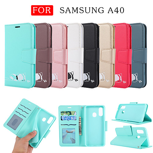 

Case For Samsung Galaxy Samsung Galaxy A40(2019) Wallet / Card Holder / with Stand Full Body Cases Solid Colored / Cat / Cartoon PU Leather