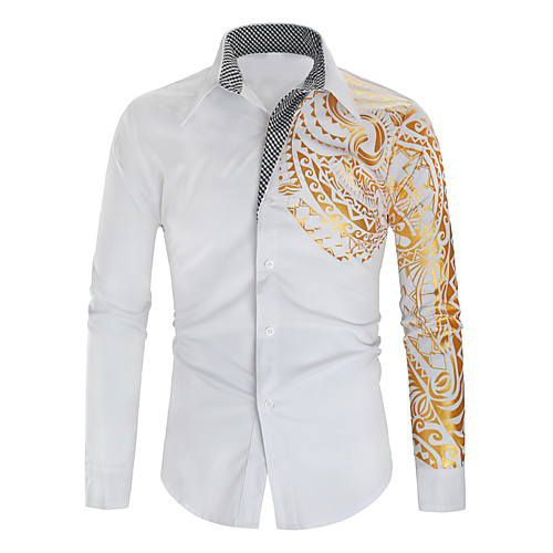 

Men's Shirt Geometric Print Long Sleeve Daily Tops Streetwear White Black Red