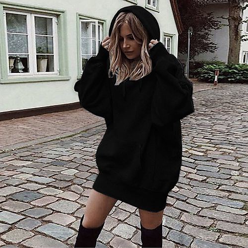 

Women's Hoodie Pullover Plain Front Pocket Daily Casual Oversized Hoodies Sweatshirts Loose Long Wine Gray Black