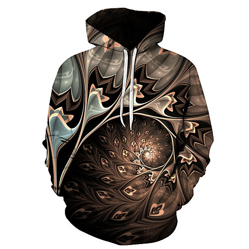 

Men's Plus Size Hoodie Geometric 3D Hooded Casual Streetwear Hoodies Sweatshirts Loose Brown