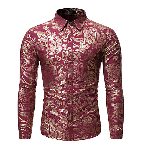

Men's Shirt Graphic Solid Colored Floral Long Sleeve Party Tops Rock Exaggerated Black Red Navy Blue