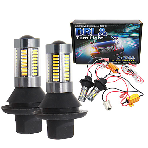 

2pcs T20 7440 w21w ba15s 1156 p21w bau15s py21w 4014 66 SMD LED Bulbs DRL white turn yellow Turn Signal Light drl Error Free Canbus with Resistor 12v