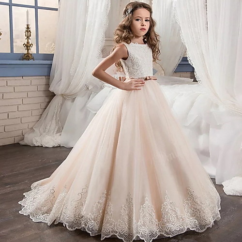 

Ball Gown Floor Length Flower Girl Dresses Party Tulle Sleeveless Jewel Neck with Ruching