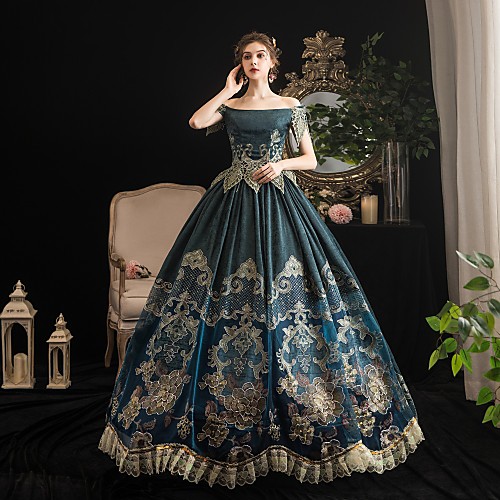 

Maria Antonietta Rococo Baroque Victorian Vacation Dress Dress Party Costume Prom Dress Women's Satin Costume Dark Green Vintage Cosplay Party Halloween Party & Evening Floor Length Ball Gown Plus