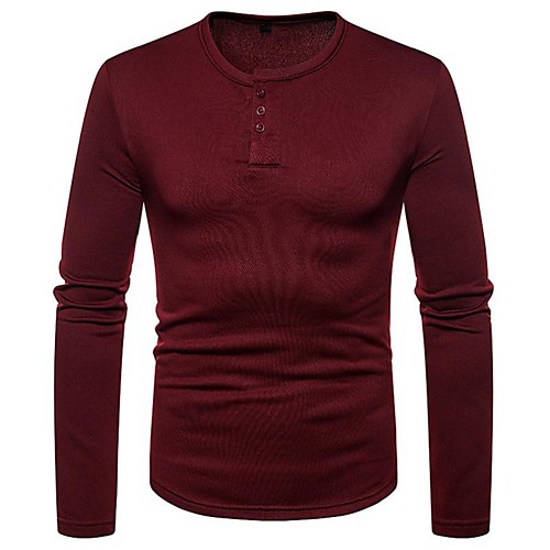 

Men's T shirt Solid Colored Long Sleeve Daily Tops Basic Elegant Black Wine Dark Gray