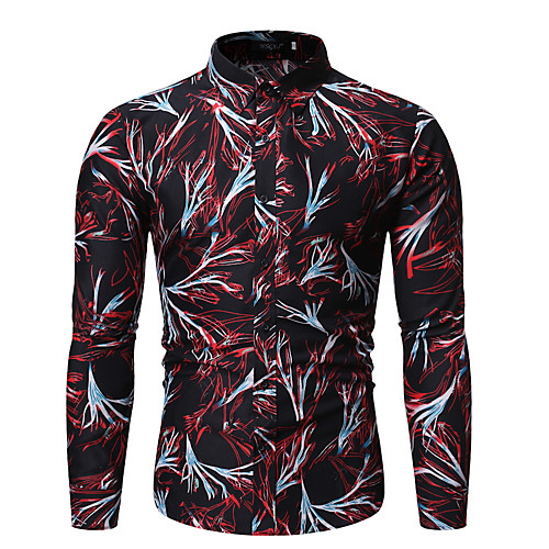 

Men's Shirt Geometric Floral Long Sleeve Daily Tops Cotton Basic Black