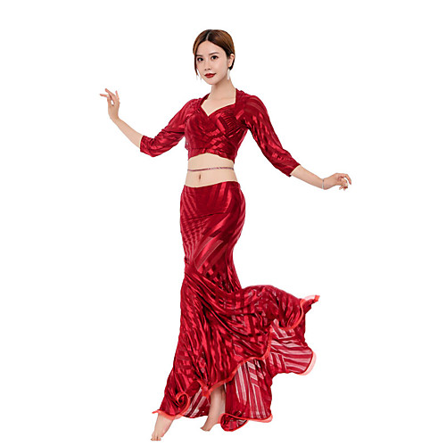 

Belly Dance Skirts Cinch Cord Women's Performance 3/4 Length Sleeve Dropped Mesh Flocking