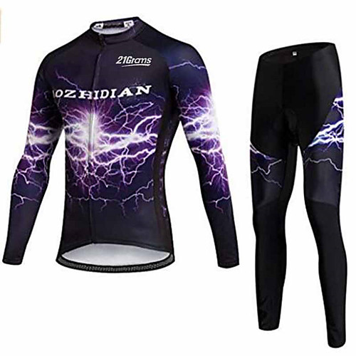 

21Grams Men's Long Sleeve Cycling Jersey with Tights Winter Fleece Polyester Black Lightning Bike Clothing Suit Thermal Warm UV Resistant Anatomic Design Quick Dry Breathable Sports Lightning