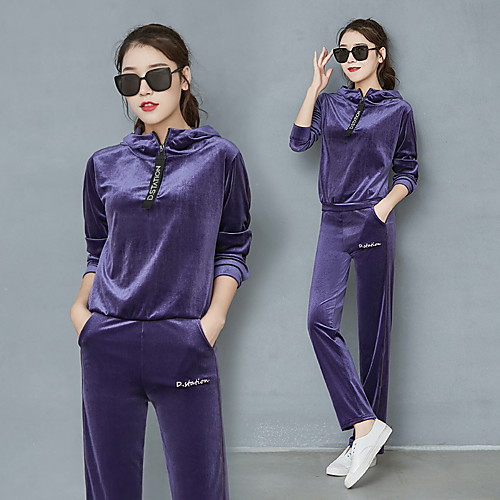 

Women's 2 Piece Quarter Zip Tracksuit Sweatsuit Street Casual Long Sleeve Velour Warm Breathable Soft Fitness Gym Workout Running Active Training Jogging Sportswear Solid Colored Sweatshirt Track