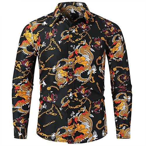 

Men's Shirt Color Block Animal Sequins Long Sleeve Party Tops Elegant Exaggerated Black