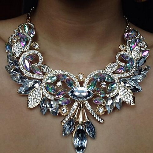 

Women's Blue Red White Crystal Statement Necklace Bib Ladies Luxury European Chunky Acrylic Alloy Red Blue White 49 cm Necklace Jewelry For Party Evening Party