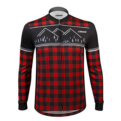 

21Grams Men's Long Sleeve Cycling Jersey Winter Summer Fleece Spandex Polyester Red Green Plaid Checkered Bike Jersey Top Mountain Bike MTB Road Bike Cycling Thermal Warm UV Resistant Anatomic Design
