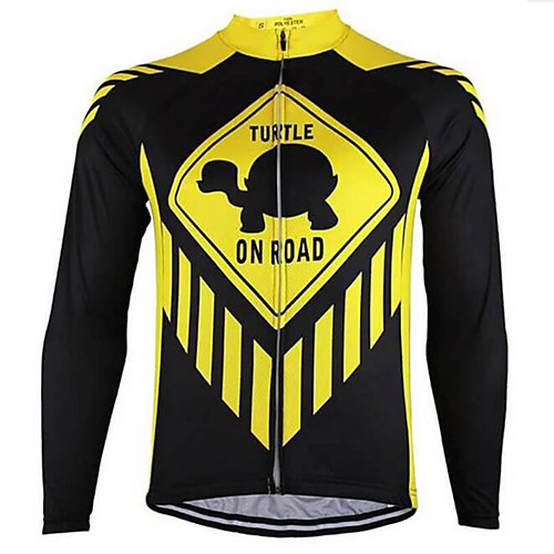 

21Grams Sloth Men's Long Sleeve Cycling Jersey - Black / Yellow Bike Jersey Top Thermal Warm UV Resistant Anatomic Design Sports Winter Summer Fleece 100% Polyester Mountain Bike MTB Road Bike Cycling
